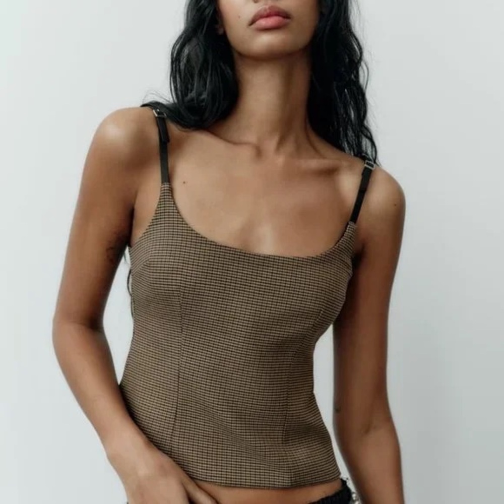 ZARA Light Brown Houndstooth Top